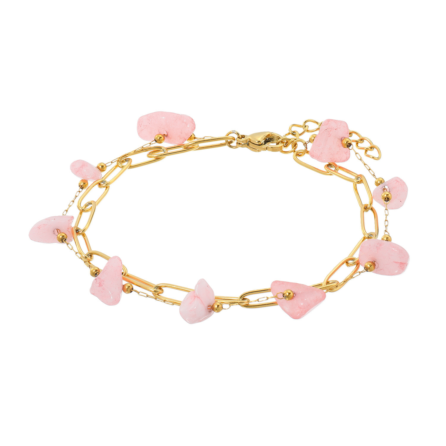 デルークス ステンレス ジェムストーン ２連 ステーションブレスレット