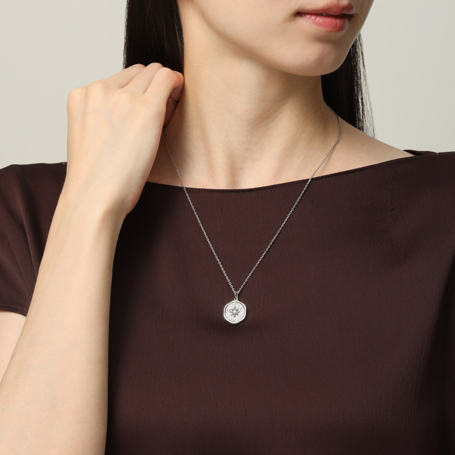 デルークス ステンレス シンプル コインネックレス