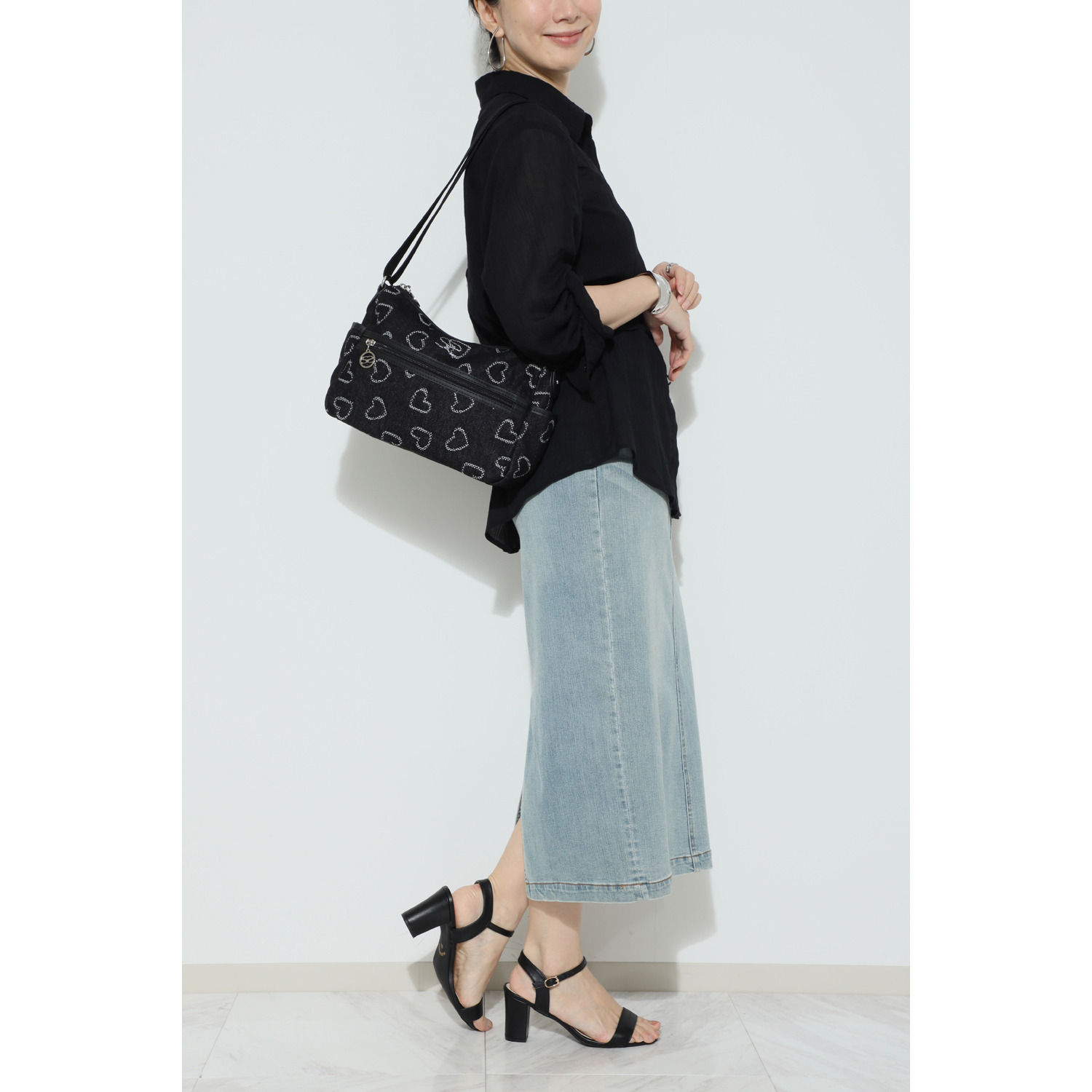 サボイ ハート柄デニム ショルダーバッグ