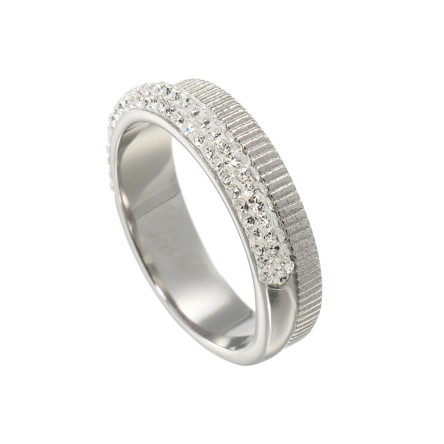 エービーステン ステンレス クリスタルガラス ダブルライン リング