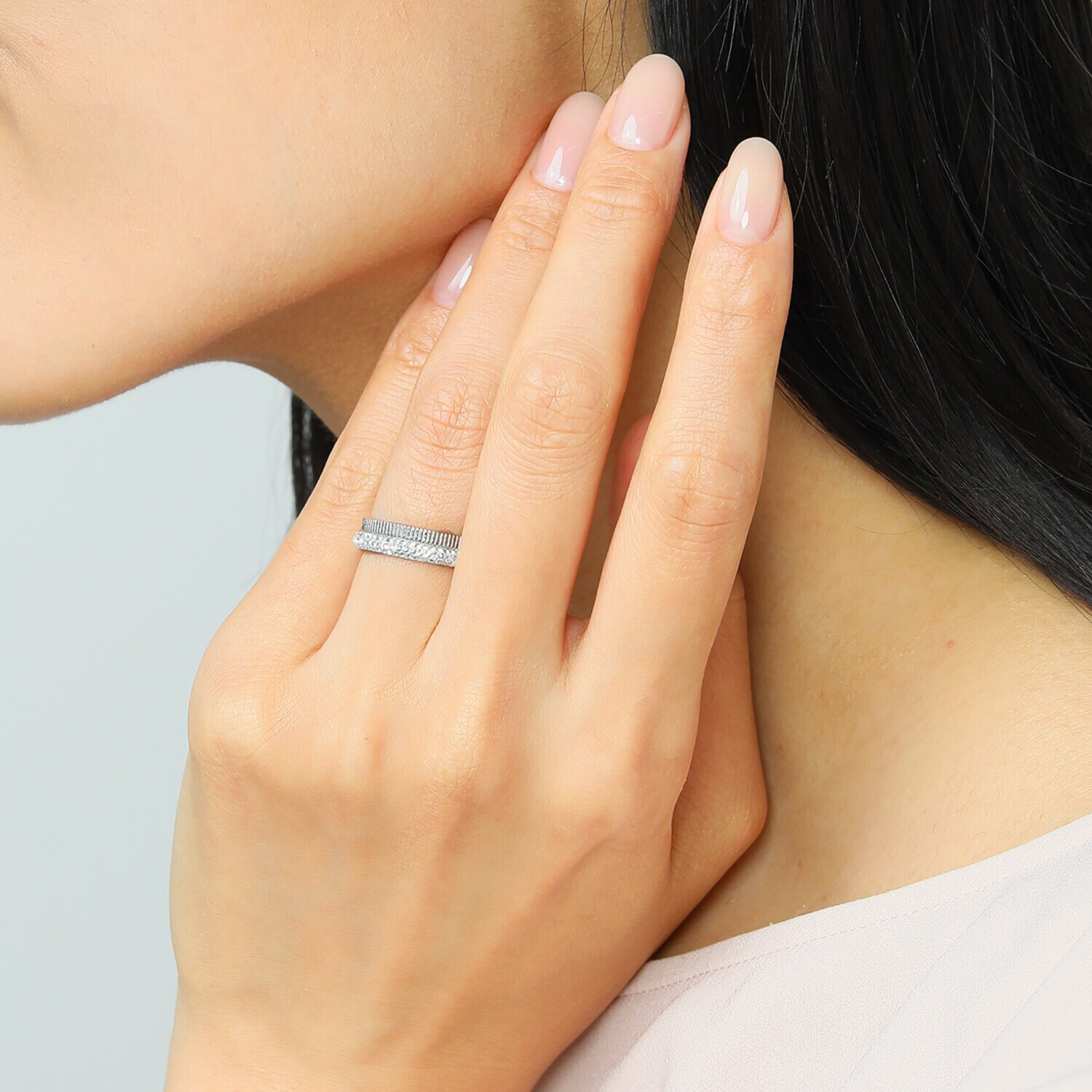 エービーステン ステンレス クリスタルガラス ダブルライン リング