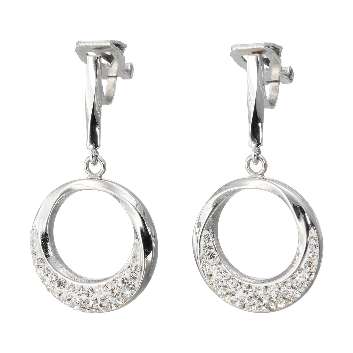 エービーステン ステンレス クリスタルガラス オープンラウンド イヤリング／ピアス