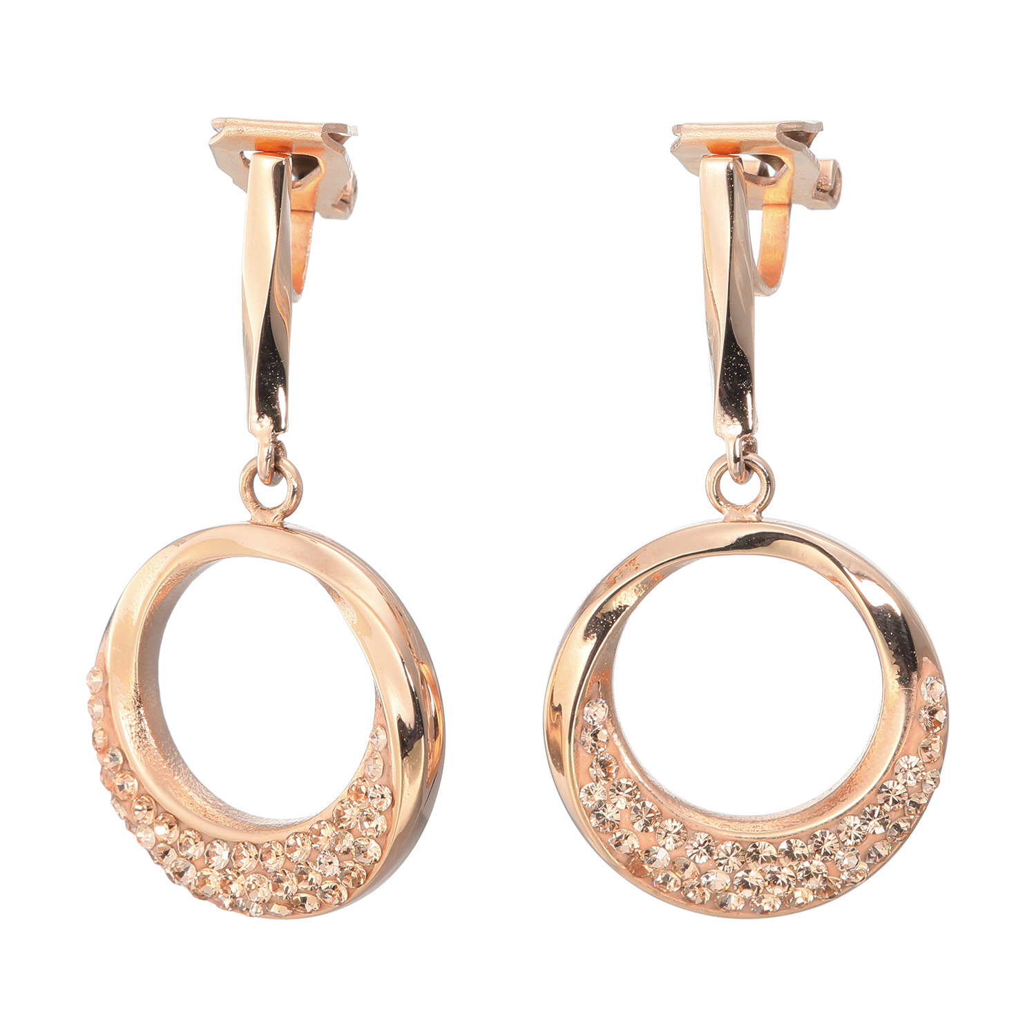 エービーステン ステンレス クリスタルガラス オープンラウンド イヤリング／ピアス