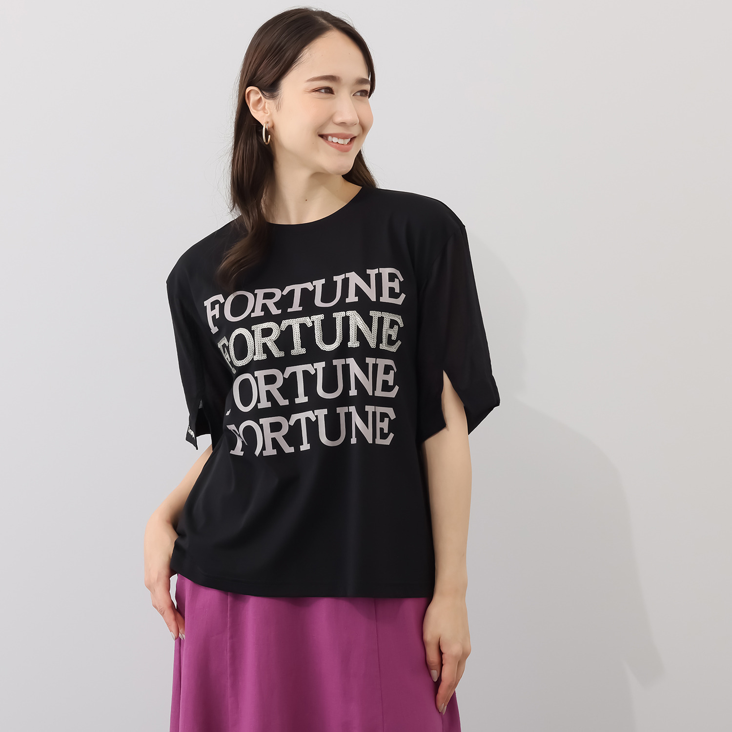 スタイル・ラヴィー スパンコール プリントアクセント プルオーバー