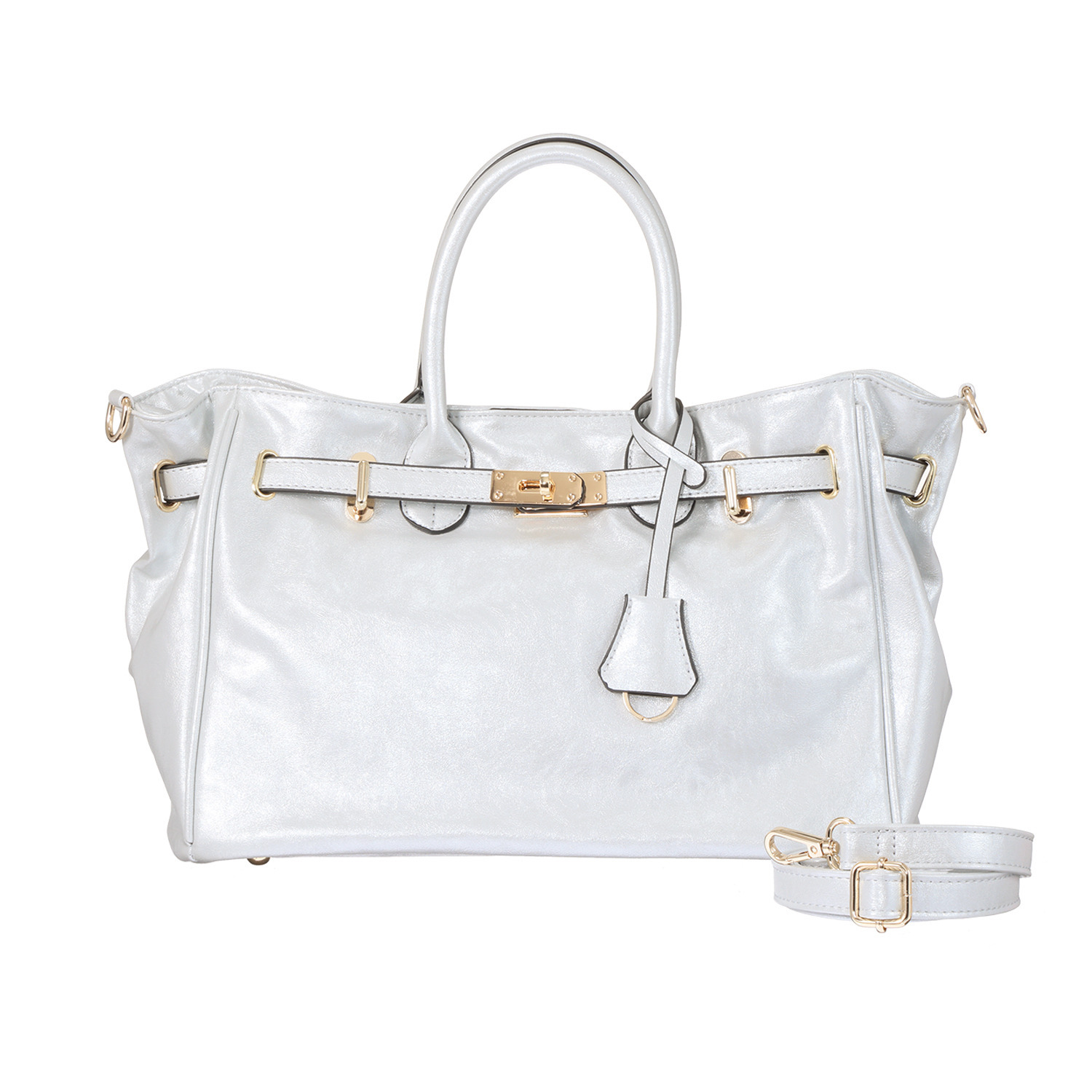 ドレス オリジナルの 裏地プリントがキュート！ バックルベルトアクセント シャイニー ２ウェイトートバッグ