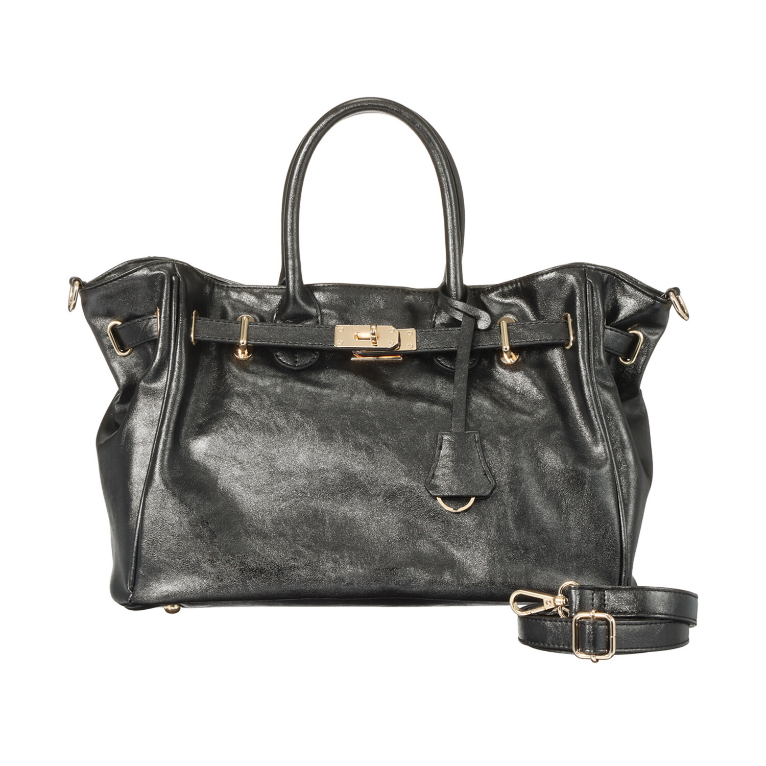 ドレス オリジナルの 裏地プリントがキュート！ バックルベルトアクセント シャイニー ２ウェイトートバッグ