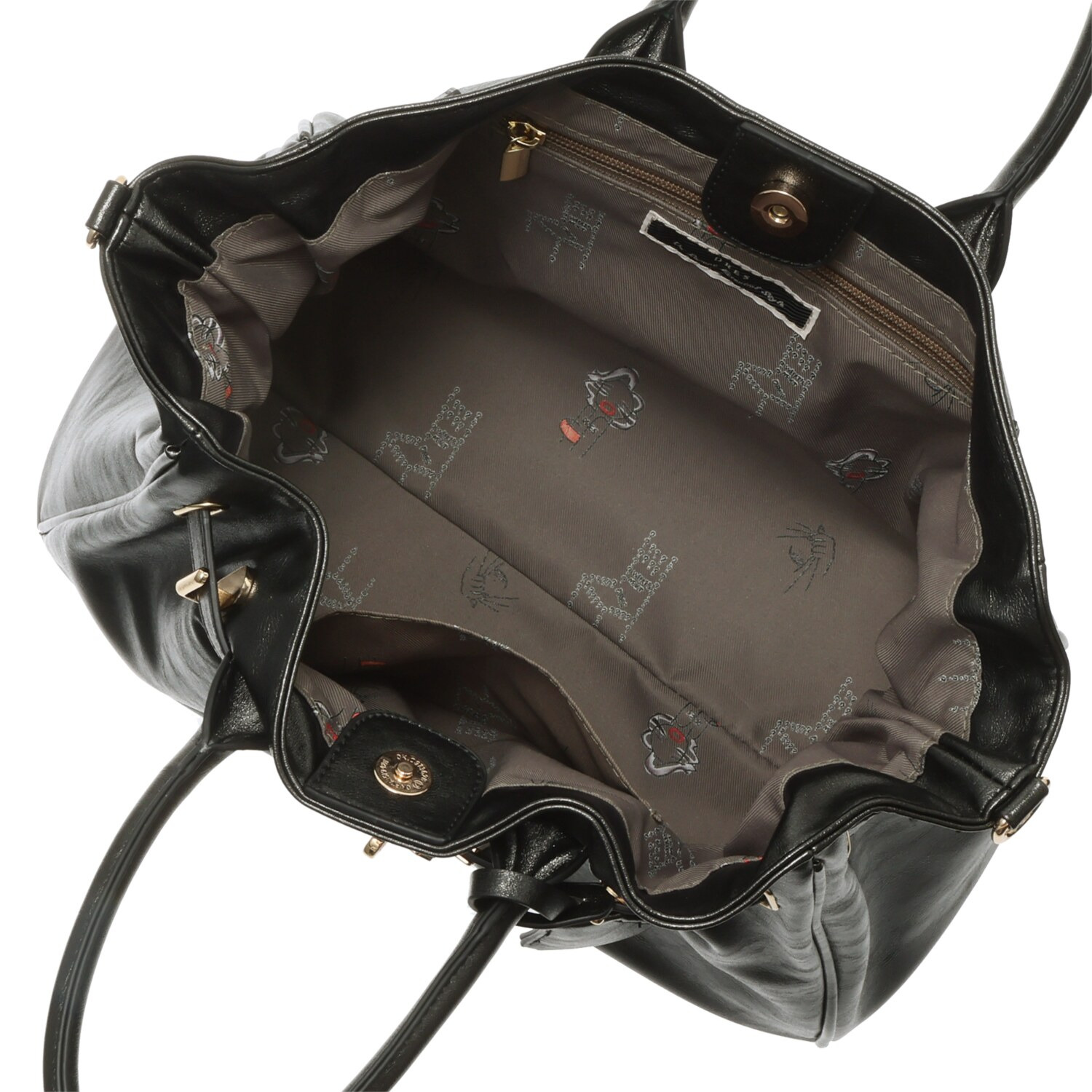 ドレス オリジナルの 裏地プリントがキュート！ バックルベルトアクセント シャイニー ２ウェイトートバッグ