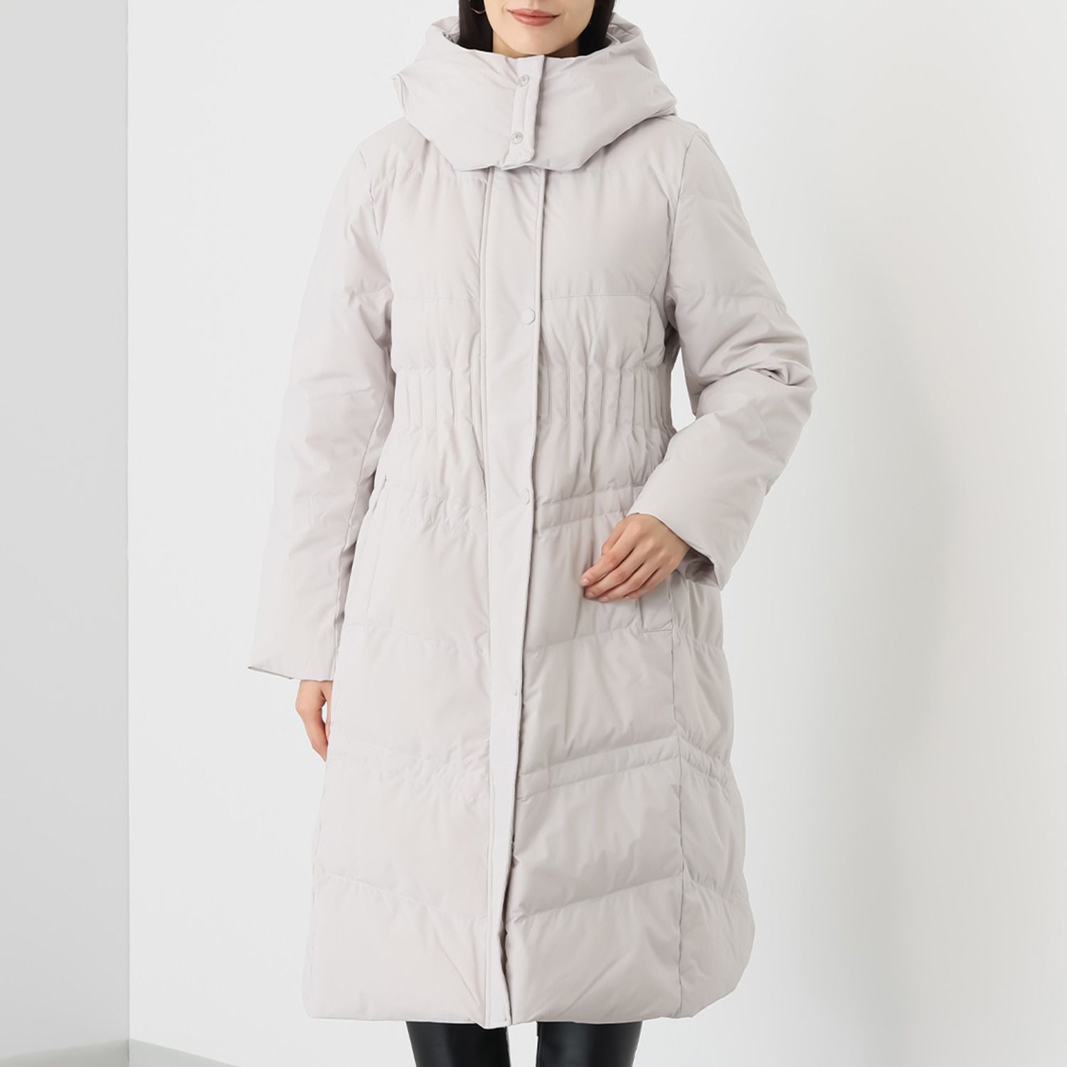 スタイルフライ はっ水 ウエストステッチで細見え Ａライン ロングダウンコート