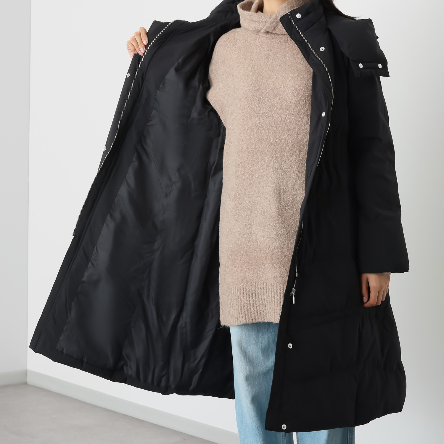 スタイルフライ はっ水 ウエストステッチで細見え Ａライン ロングダウンコート