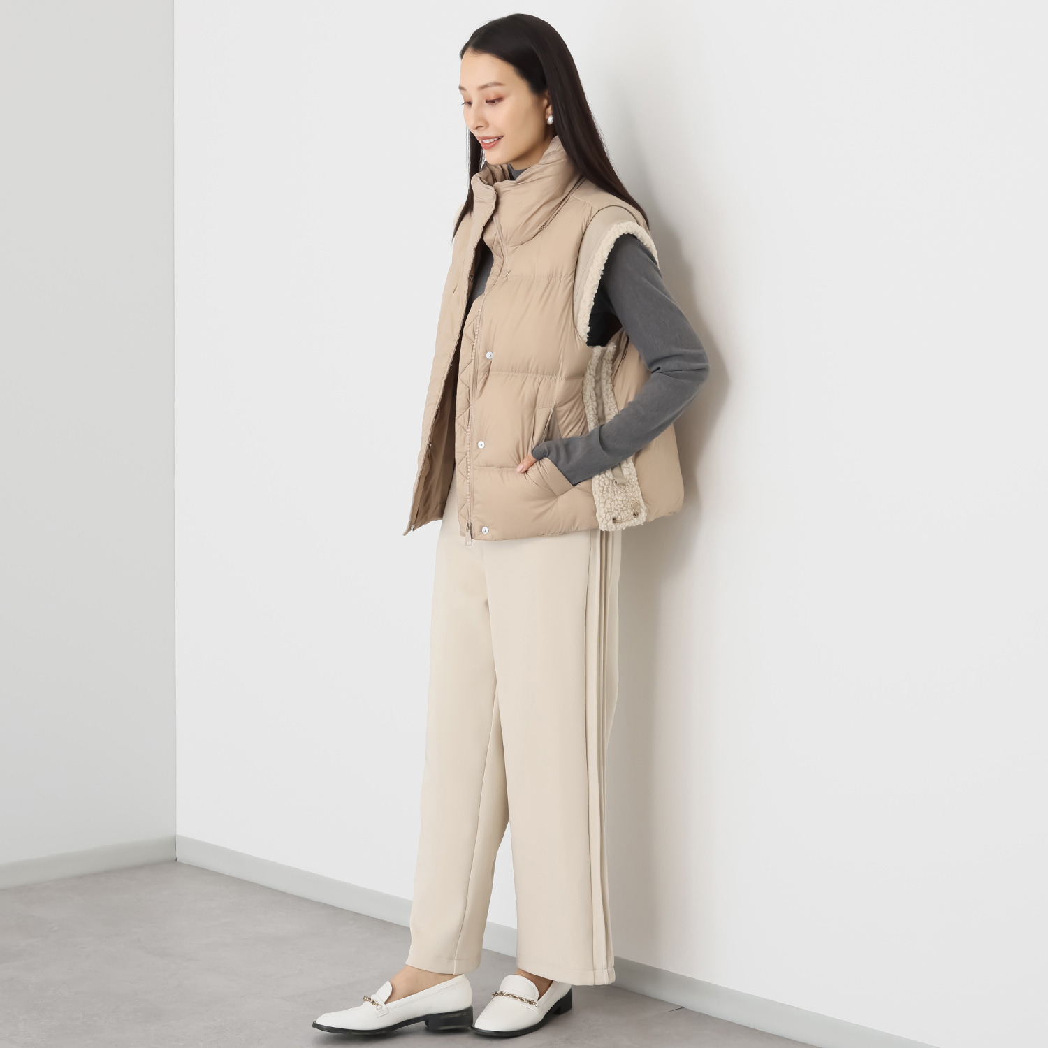 スタイルフライ はっ水 シープボア調切替 ダウンベスト