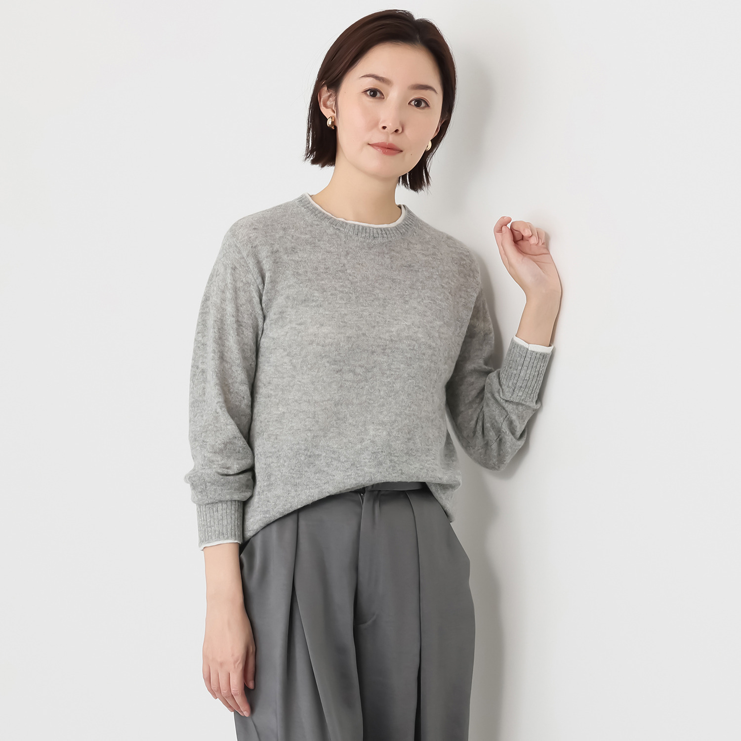 ソアージュ ベビーアルパカ ふんわり暖かい レイヤード風 ニットプルオーバー