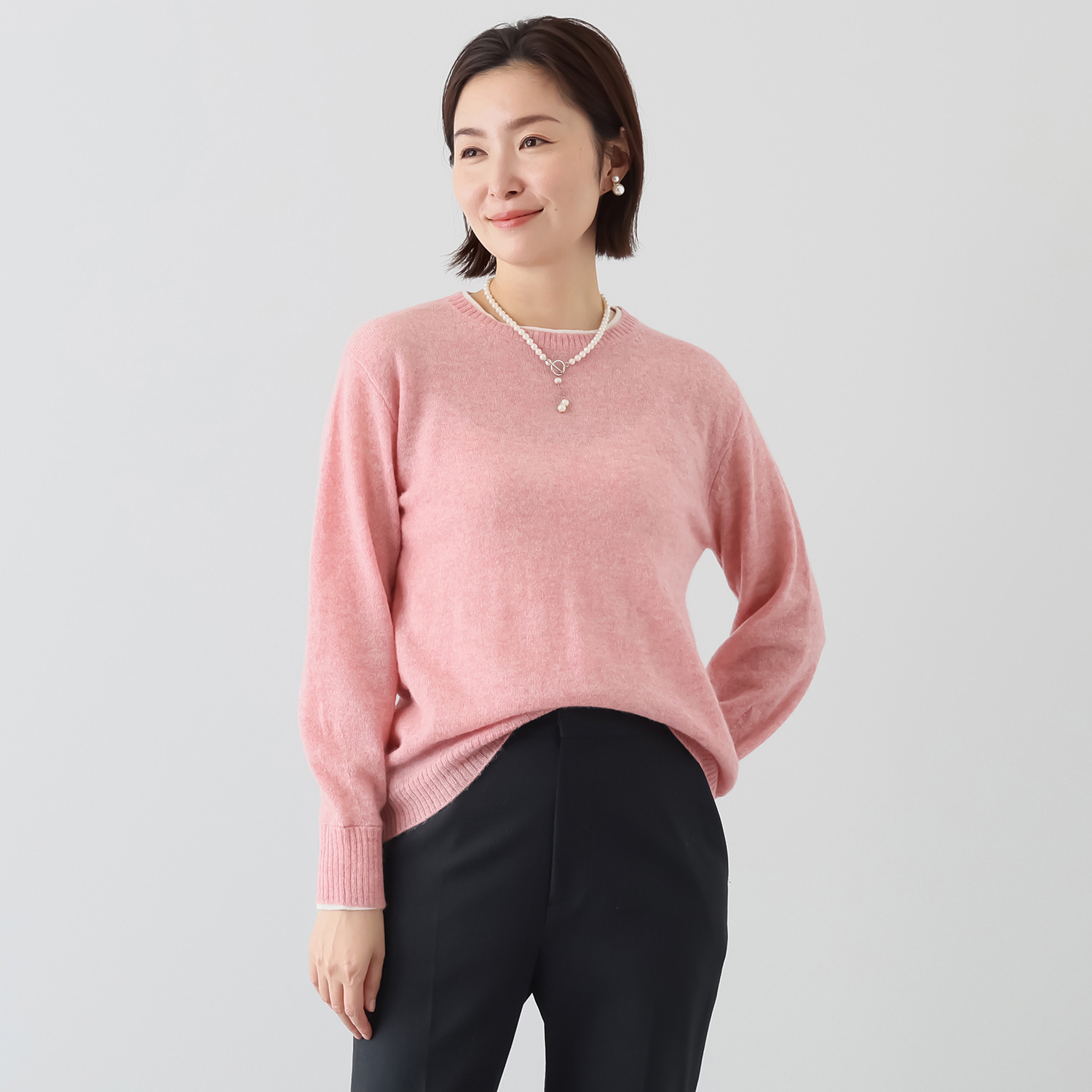 ソアージュ ベビーアルパカ ふんわり暖かい レイヤード風 ニットプルオーバー