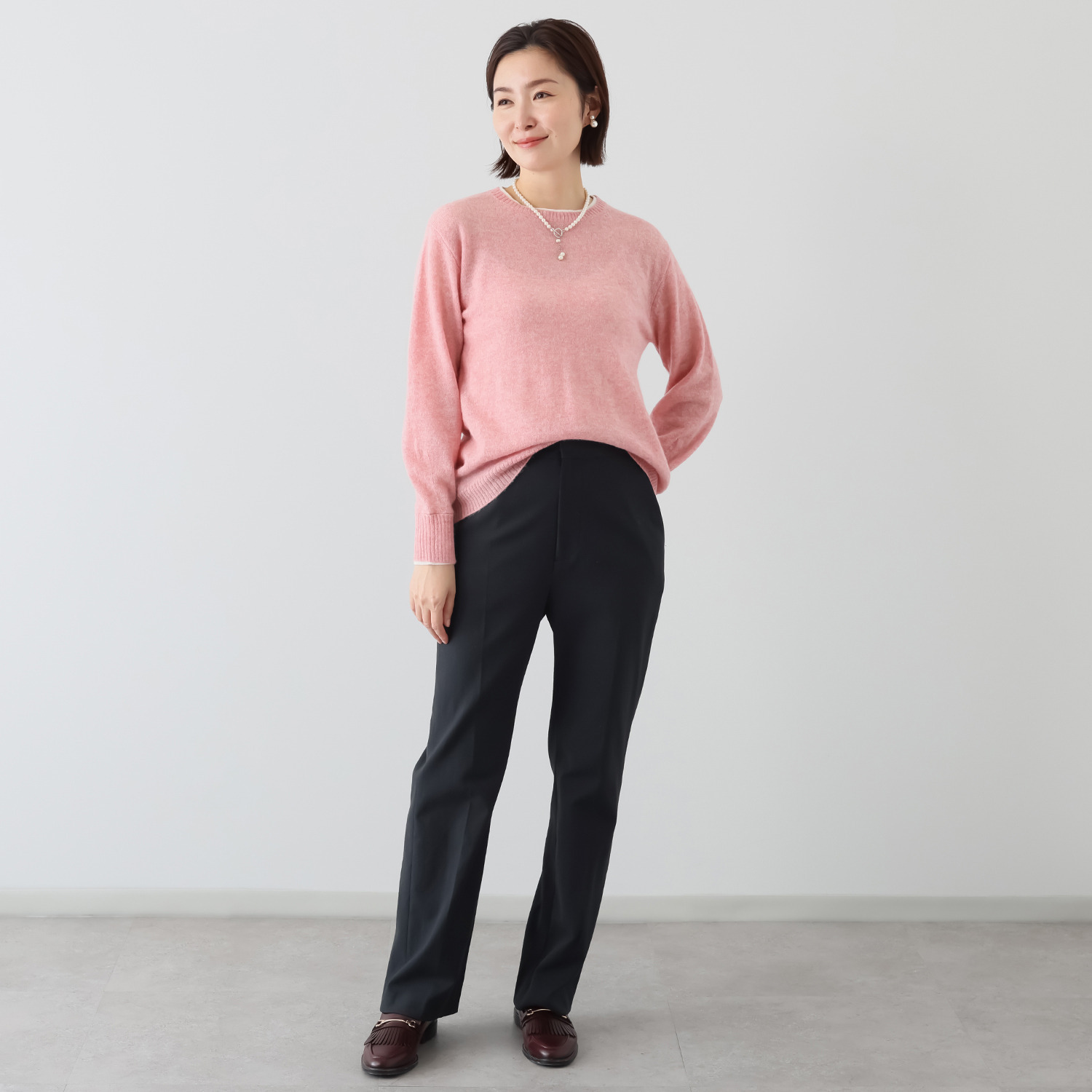 ソアージュ ベビーアルパカ ふんわり暖かい レイヤード風 ニットプルオーバー