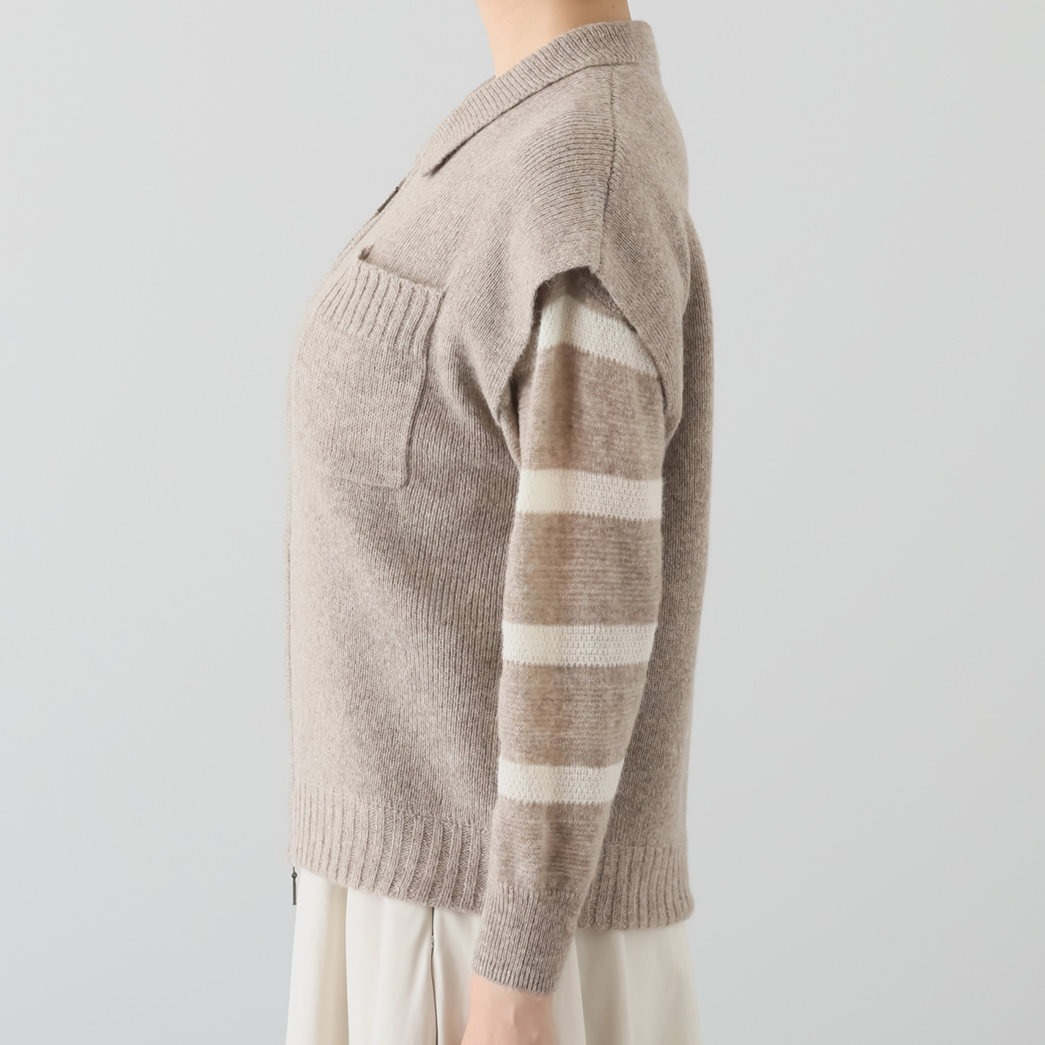 ソアージュ ベビーアルパカ ふんわり暖かい フレンチスリーブ ジップアップベスト