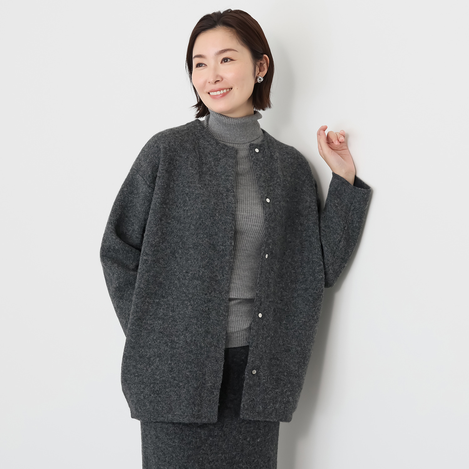 ソアージュ ベビーアルパカ ふんわり暖かい コクーンシルエット 締結ニットコート