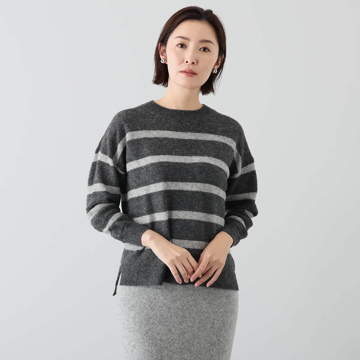 ソアージュ ベビーアルパカ１００％ ふんわり暖かい ガーター編 ボーダープルオーバー