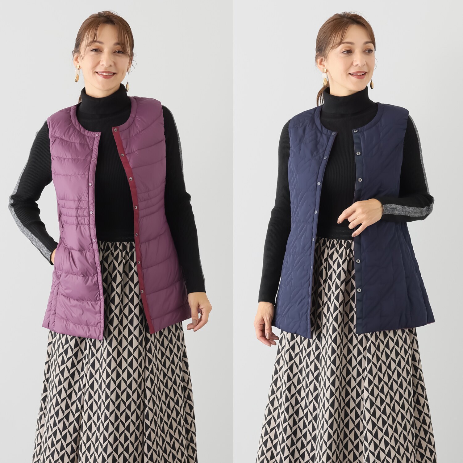 スタイル・ラヴィー 着回し抜群！ 中綿入りあったか リバーシブル ロングダウンベスト