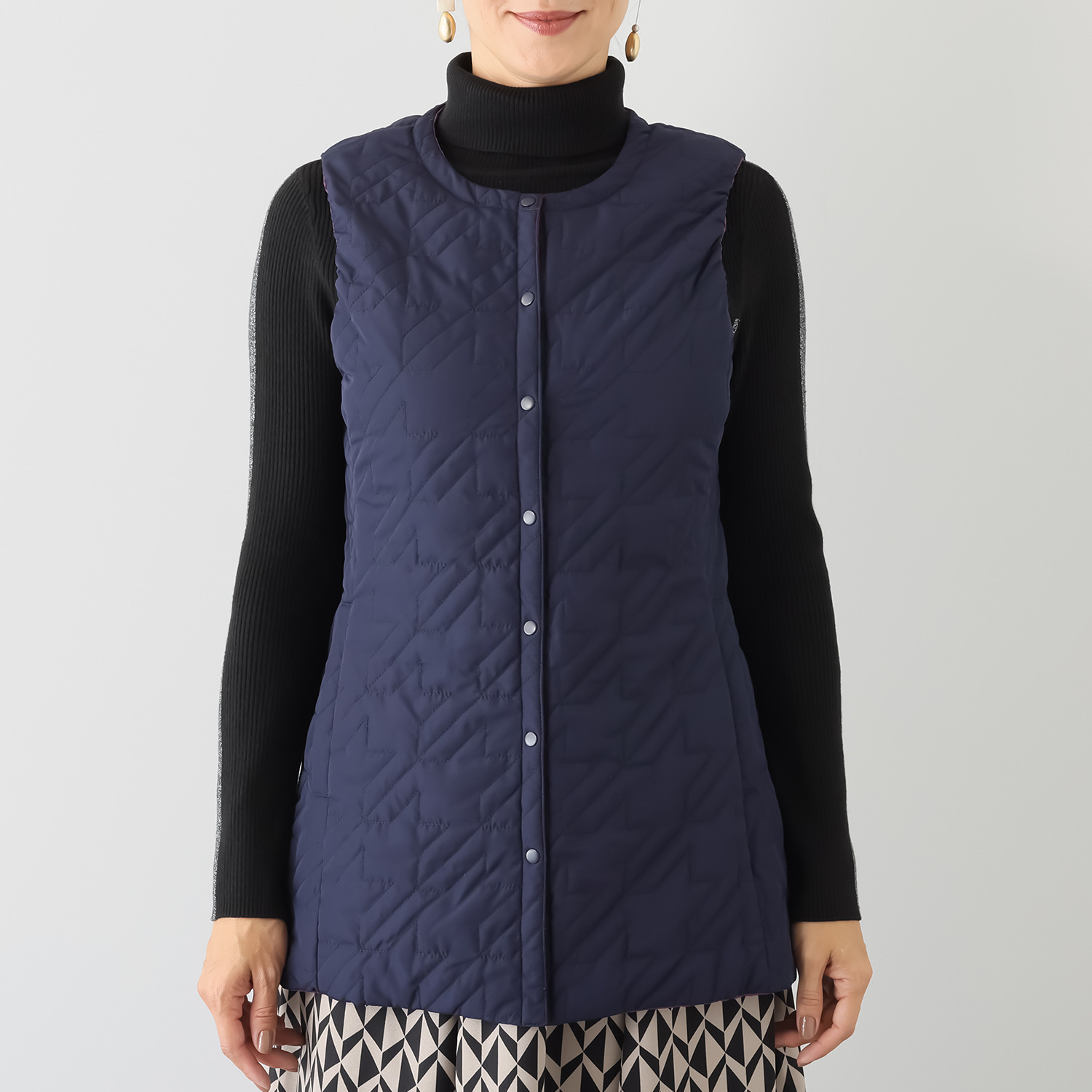 スタイル・ラヴィー 着回し抜群！ 中綿入りあったか リバーシブル ロングダウンベスト