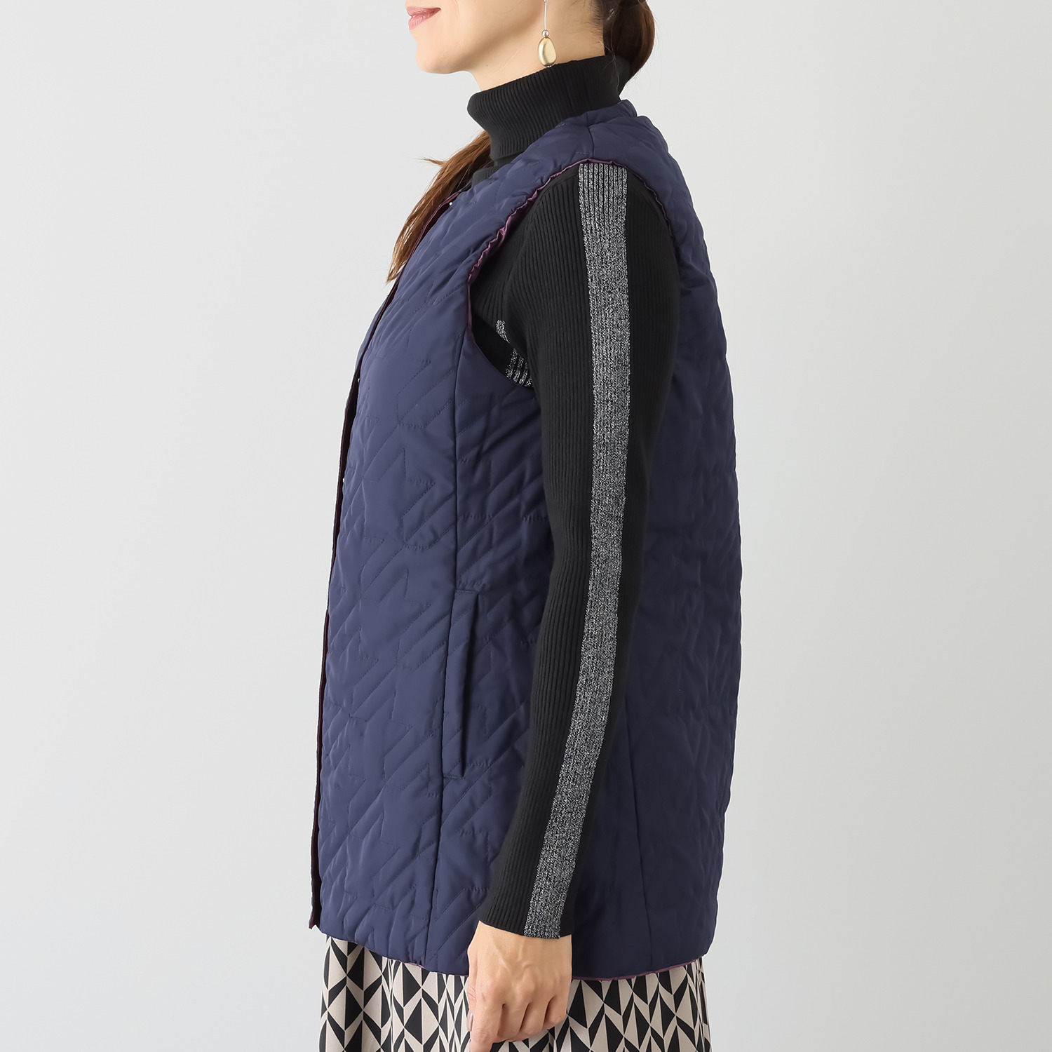 スタイル・ラヴィー 着回し抜群！ 中綿入りあったか リバーシブル ロングダウンベスト