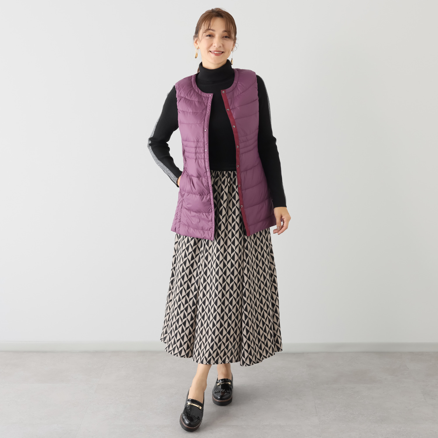 スタイル・ラヴィー 着回し抜群！ 中綿入りあったか リバーシブル ロングダウンベスト