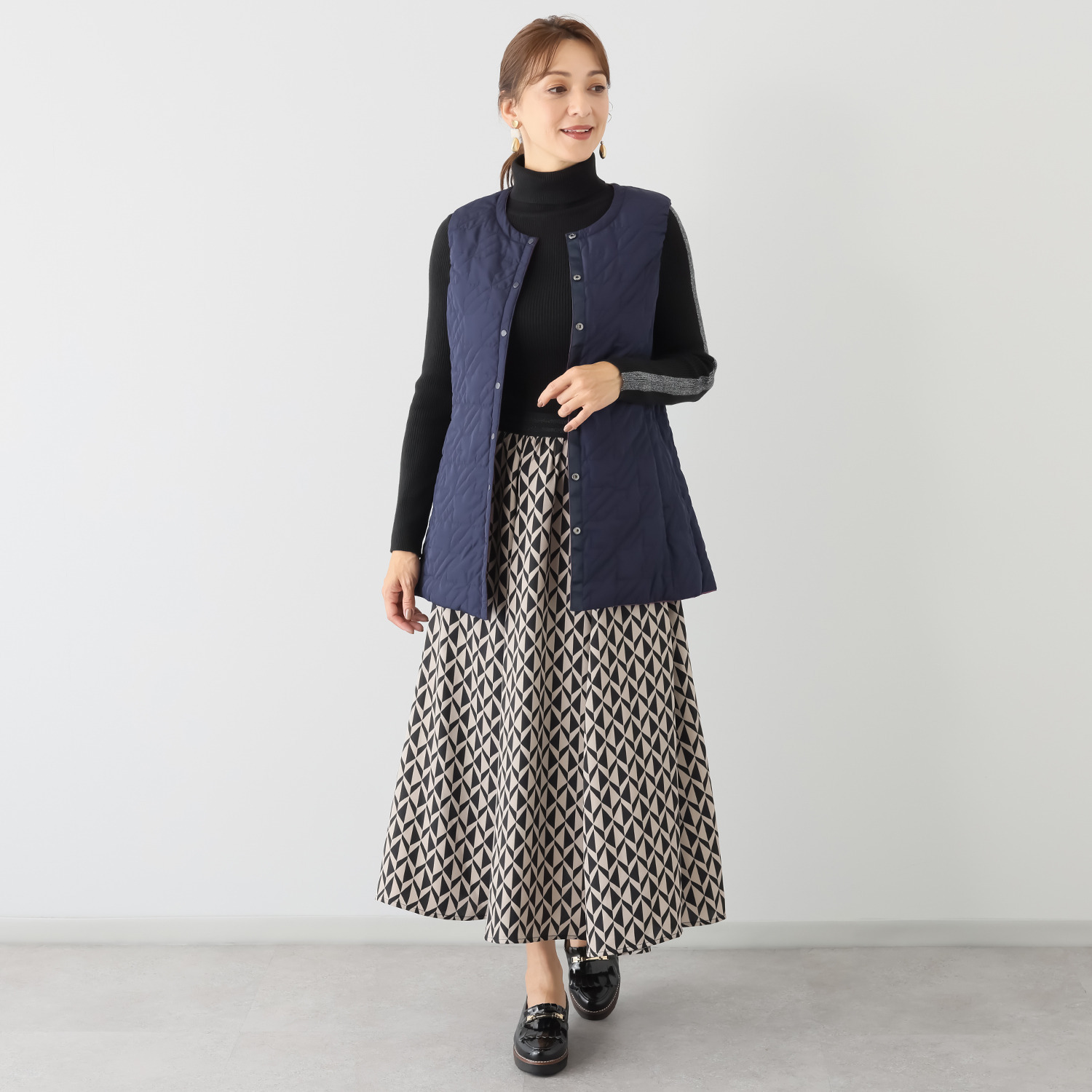 スタイル・ラヴィー 着回し抜群！ 中綿入りあったか リバーシブル ロングダウンベスト