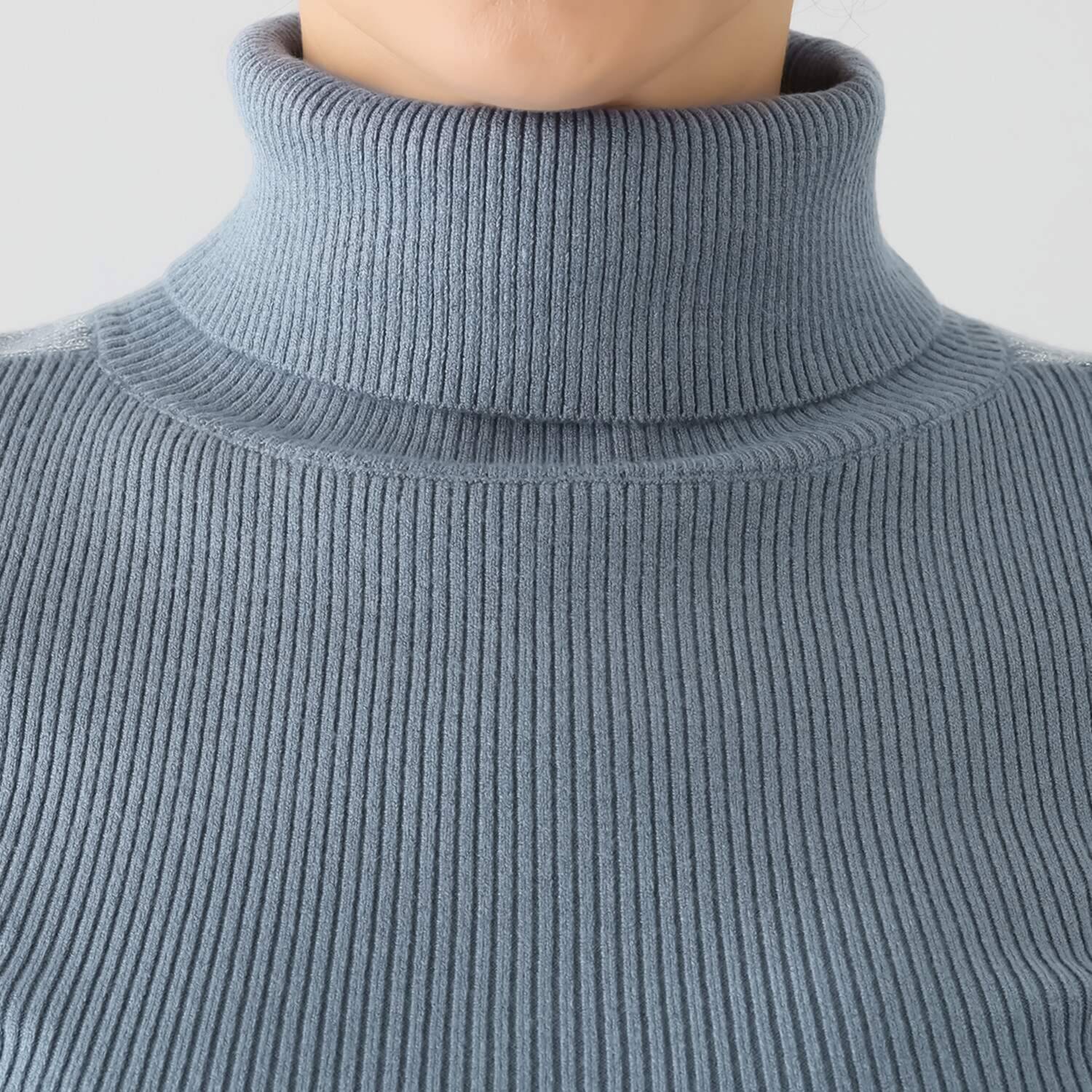 スタイル・ラヴィー 吸湿発熱 ラメラインがエレガント タートル ニットプルオーバー