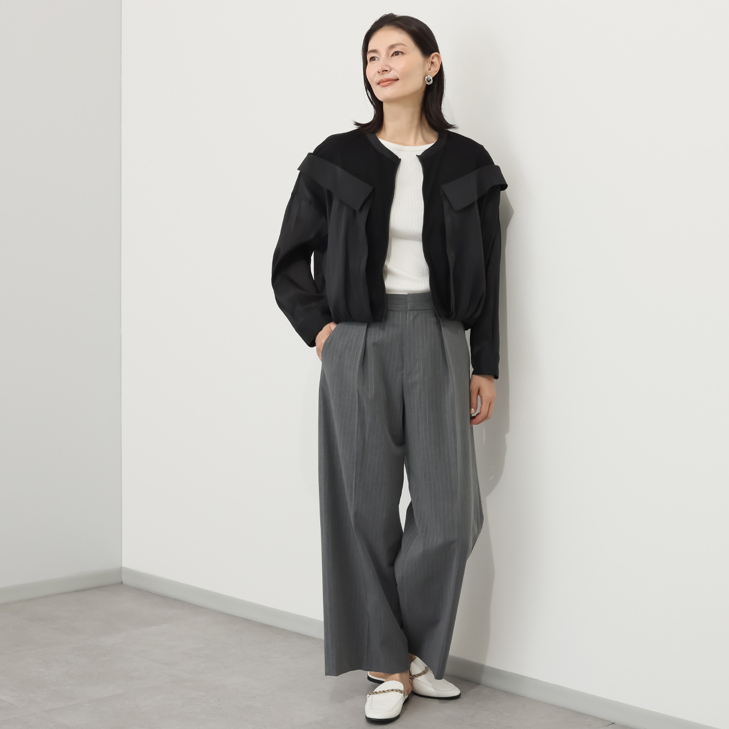 ボンボン・エ・ショコラ ピンストライプ セミワイドパンツ