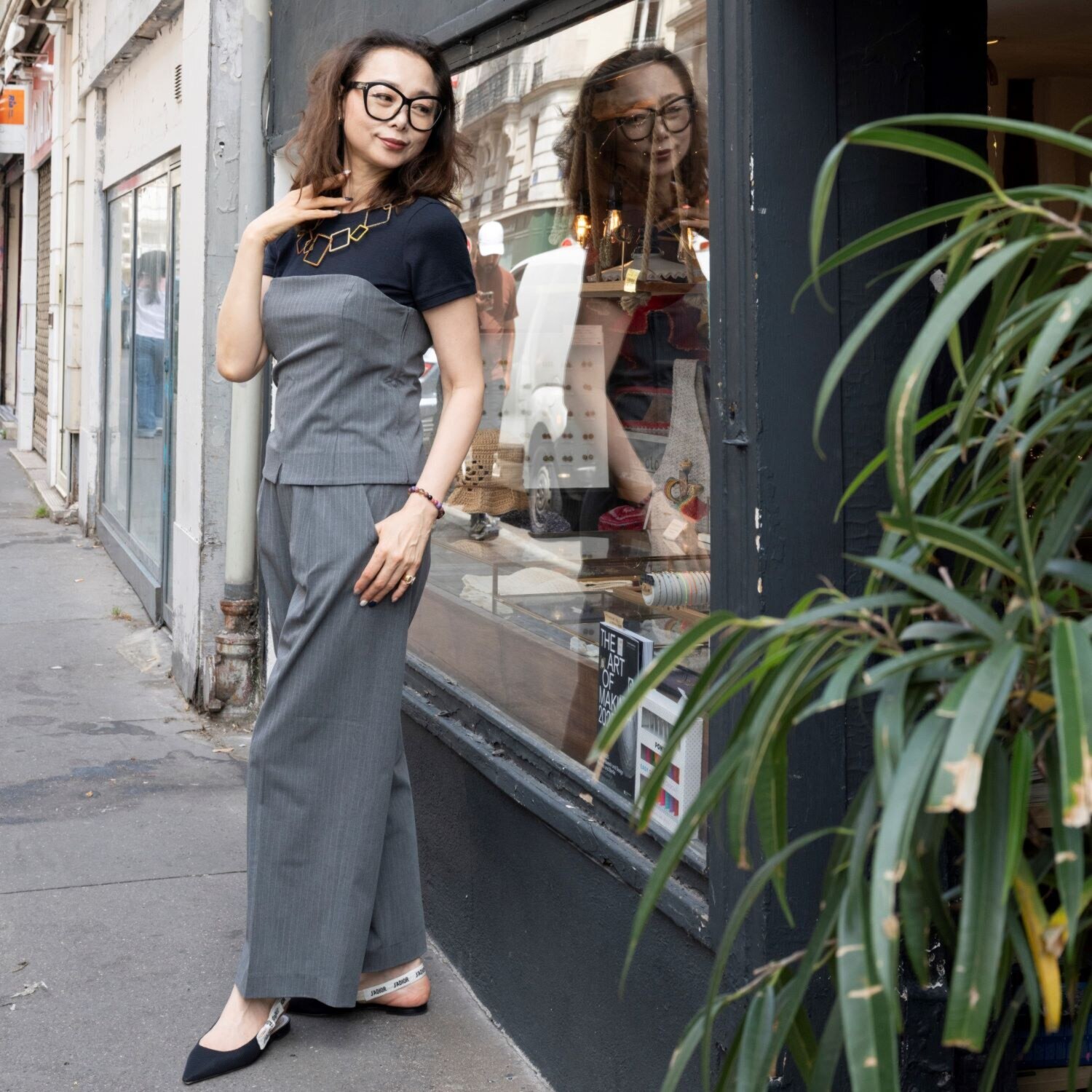 ボンボン・エ・ショコラ ピンストライプ セミワイドパンツ