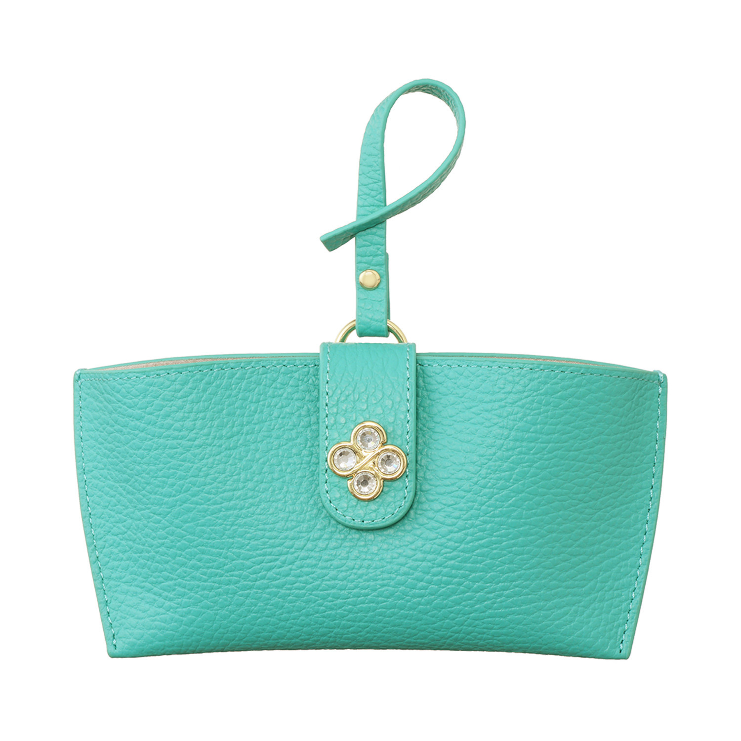 マリ・クレール 牛革 ガラスビジュウクローバー アクセント メガネケースチャーム