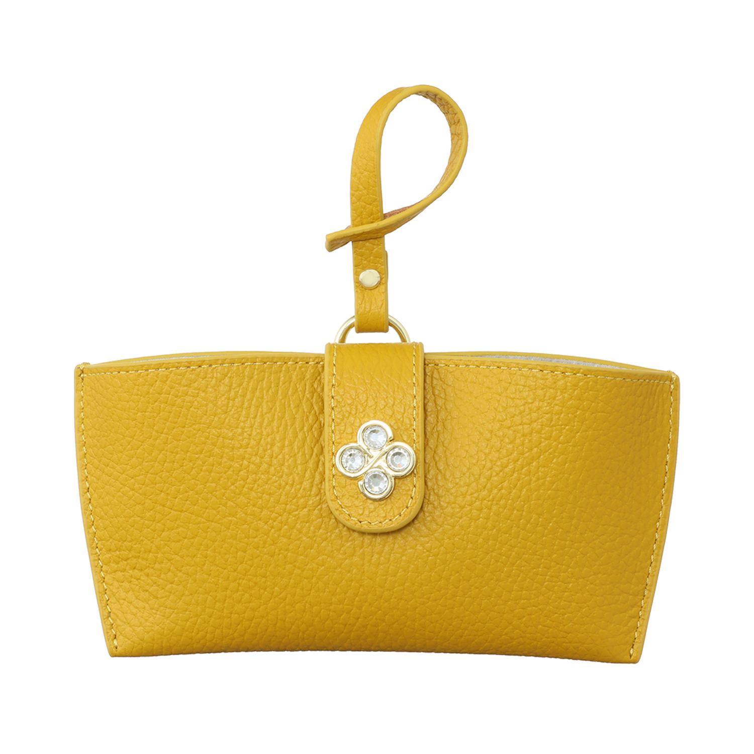 マリ・クレール 牛革 ガラスビジュウクローバー アクセント メガネケースチャーム