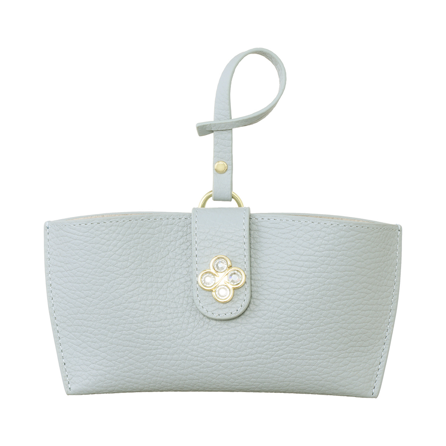 マリ・クレール 牛革 ガラスビジュウクローバー アクセント メガネケースチャーム