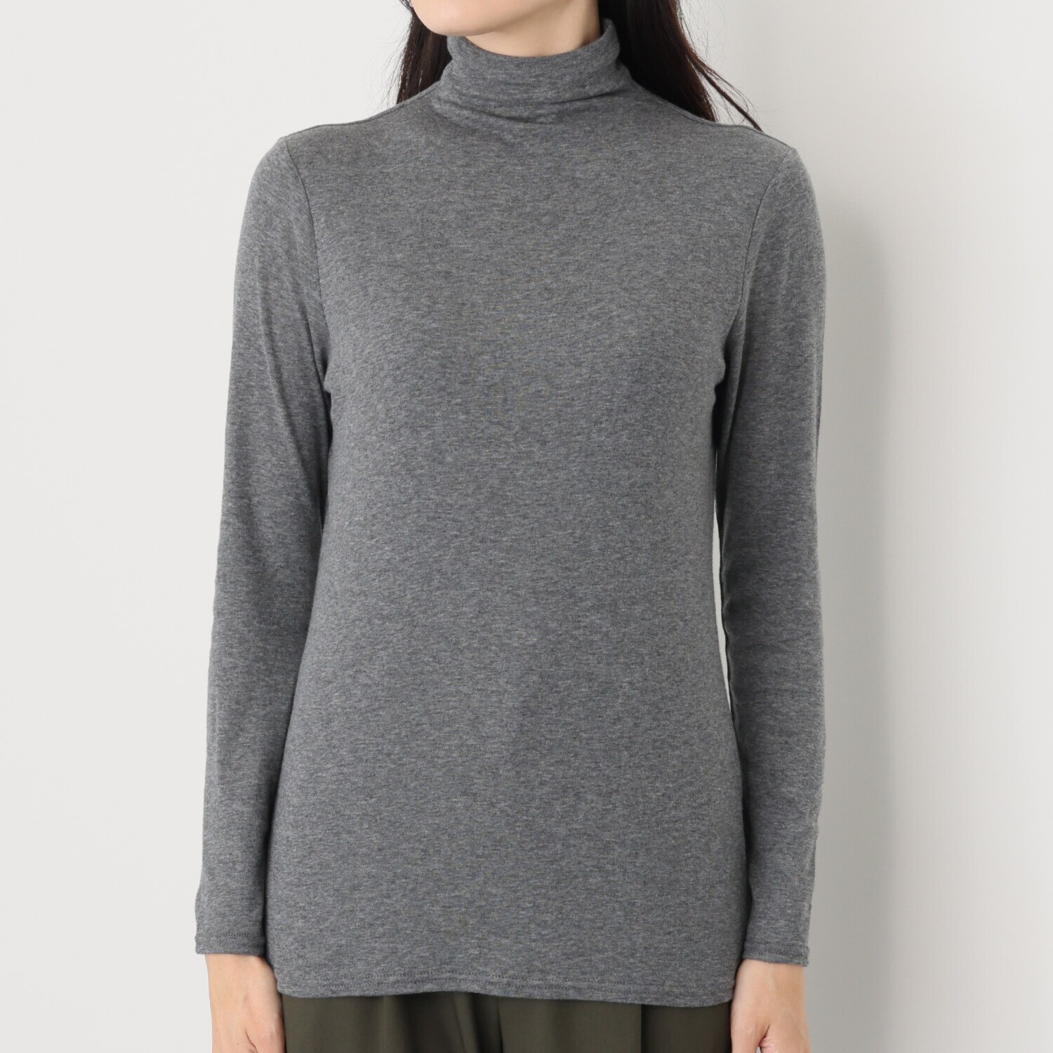 天使の綿シフォン トップ杢 モックネック 一重長袖プルオーバー