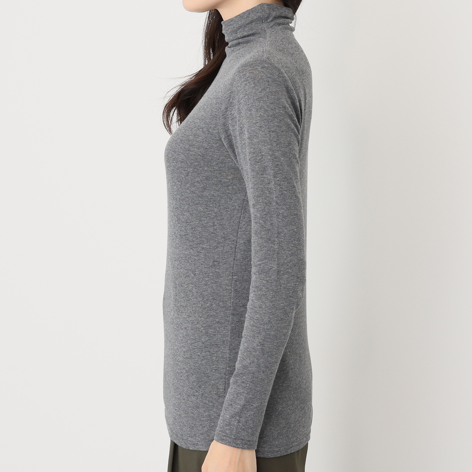 天使の綿シフォン トップ杢 モックネック 一重長袖プルオーバー