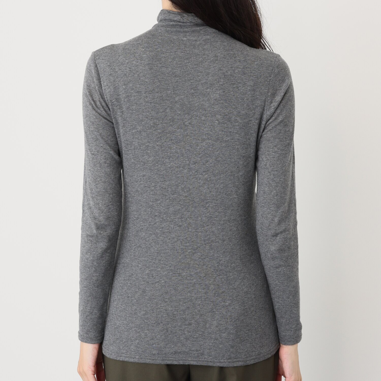 天使の綿シフォン トップ杢 モックネック 一重長袖プルオーバー