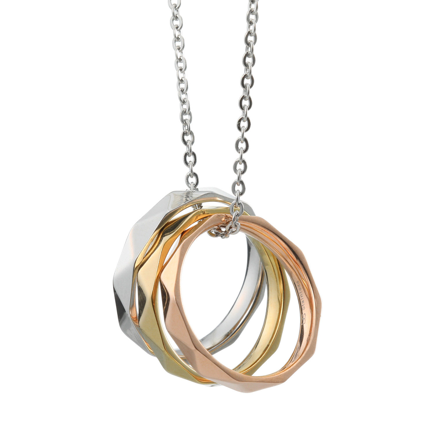 デイスティー サージカルステンレス メタルファセットカット トリカラーリング＆ ネックレスセット