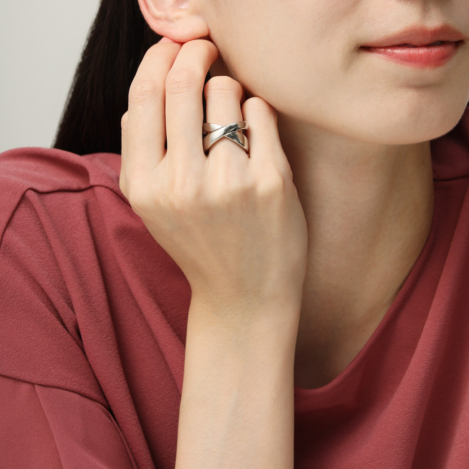 ステングレイス サージカルステンレス ダブルライン＆ クロスデザイン リバーシブル リング