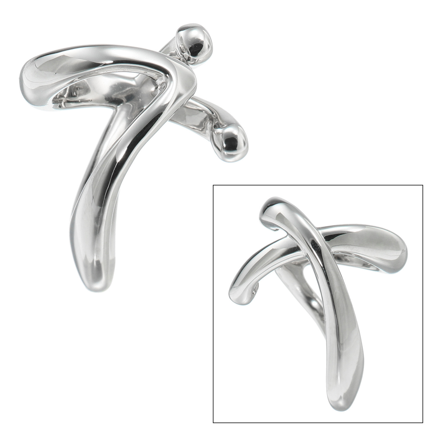 ステングレイス サージカルステンレス カーブライン＆ アシンメトリークロス リバーシブル イヤーカフ ＜片側のみ＞