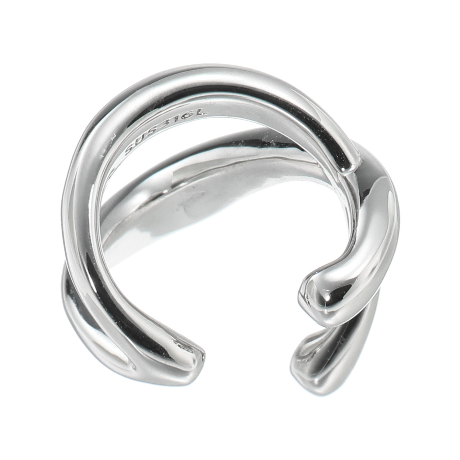 ステングレイス サージカルステンレス カーブライン＆ アシンメトリークロス リバーシブル イヤーカフ ＜片側のみ＞