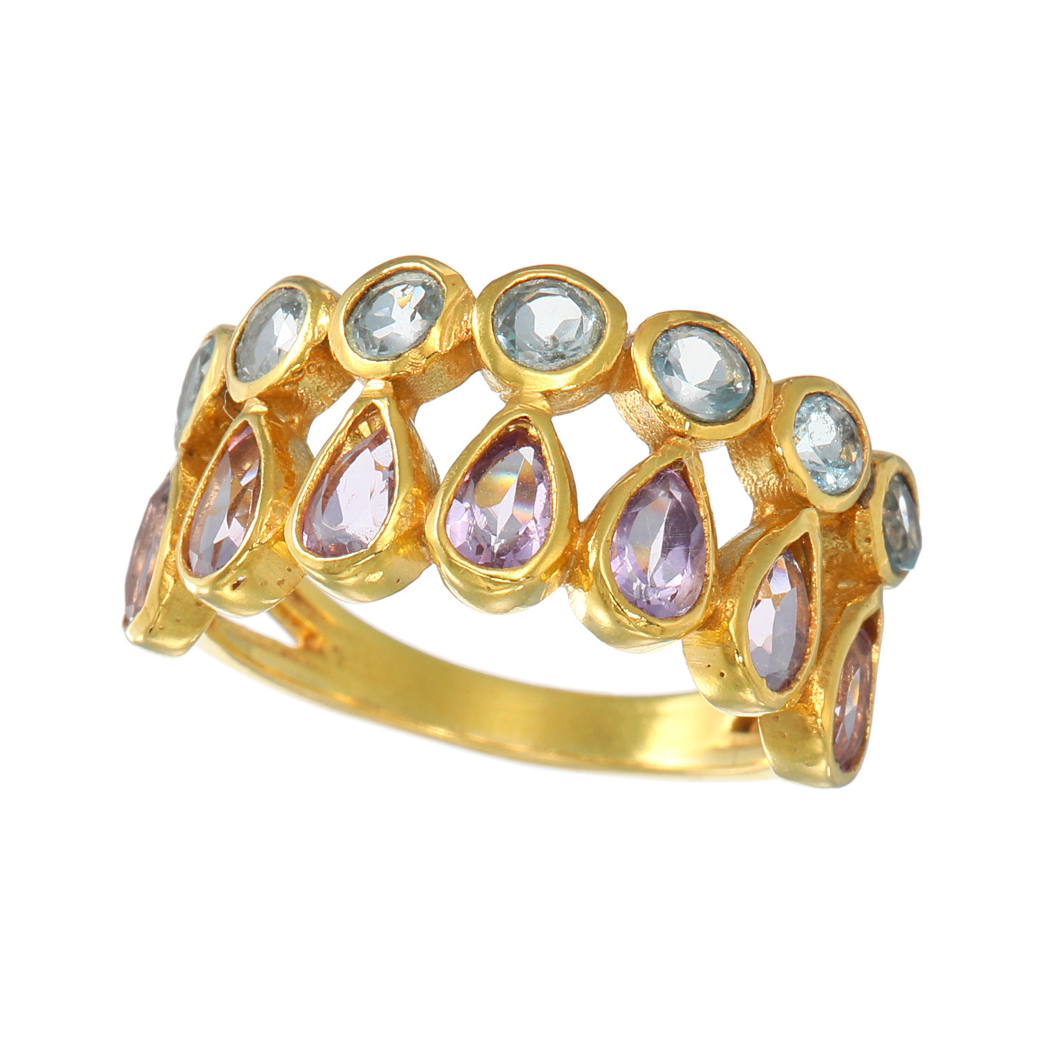 インプレスミー アメシスト＆ ブルートパーズ ツインライン ハーフエタニティリング