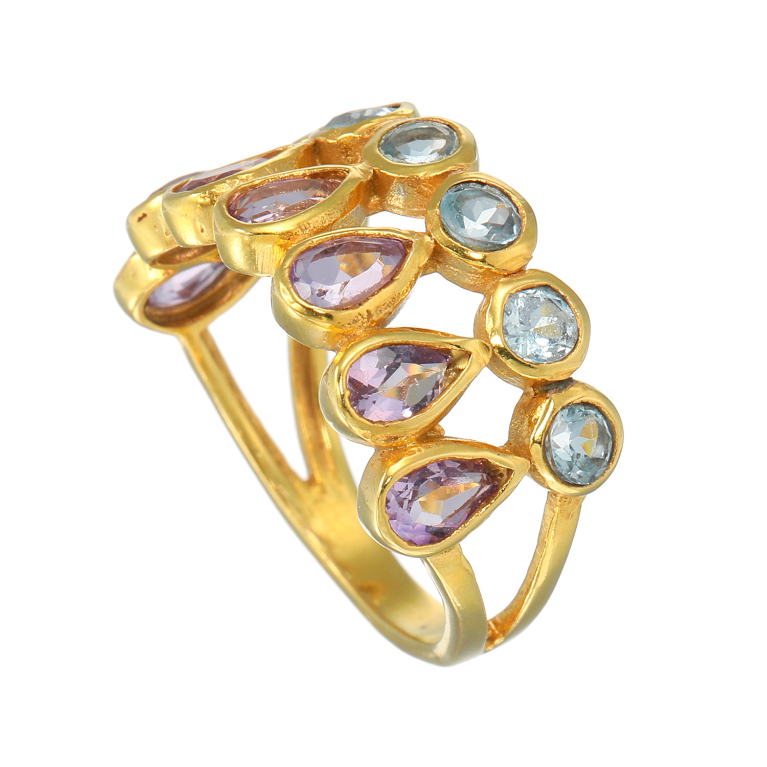 インプレスミー アメシスト＆ ブルートパーズ ツインライン ハーフエタニティリング