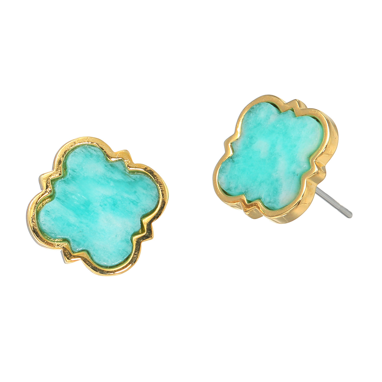 インプレスミー アマゾナイト クローバーデザイン ラブリーミントブルー イヤリング／ピアス