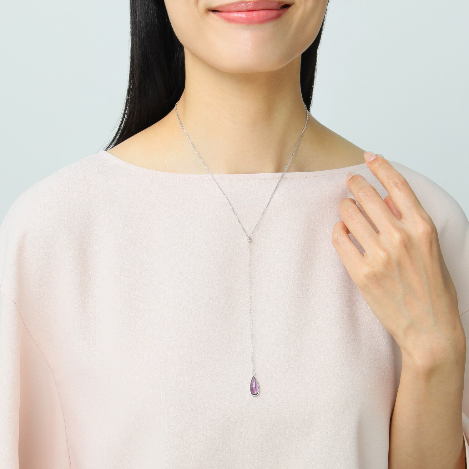 インプレスミー アメシスト ロングドロップ シェイプカット スライドチェーン ネックレス