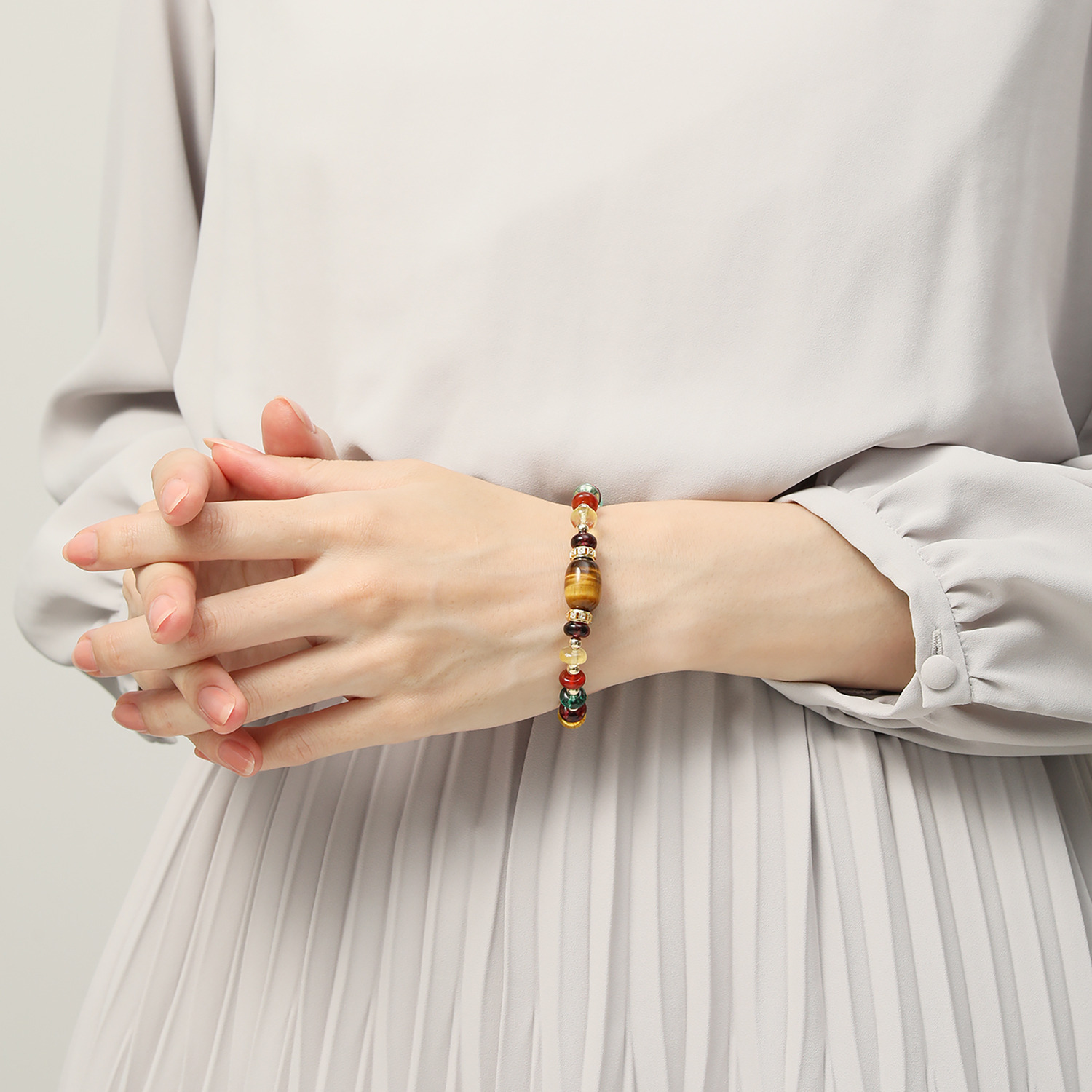 マイクローバー タイガーアイ＆ マルチジェム イラスティック ブレスレット