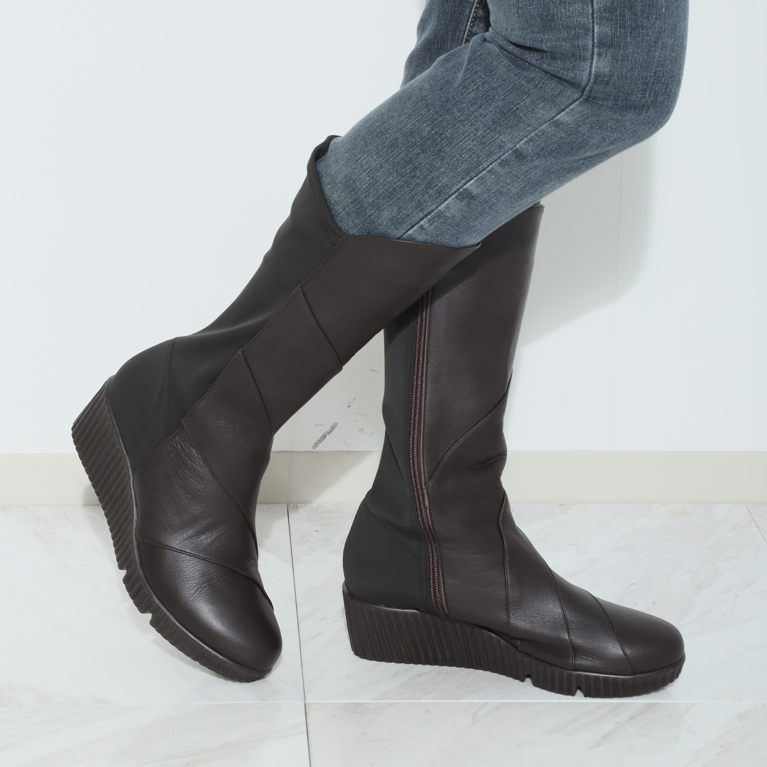 ＪＳハートレーベル ＜日本製＞ 姫路レザー バックストレッチ きれい見せウェッジブーツ