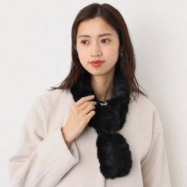 ミンク コサージュ付 ヤーンマフラー