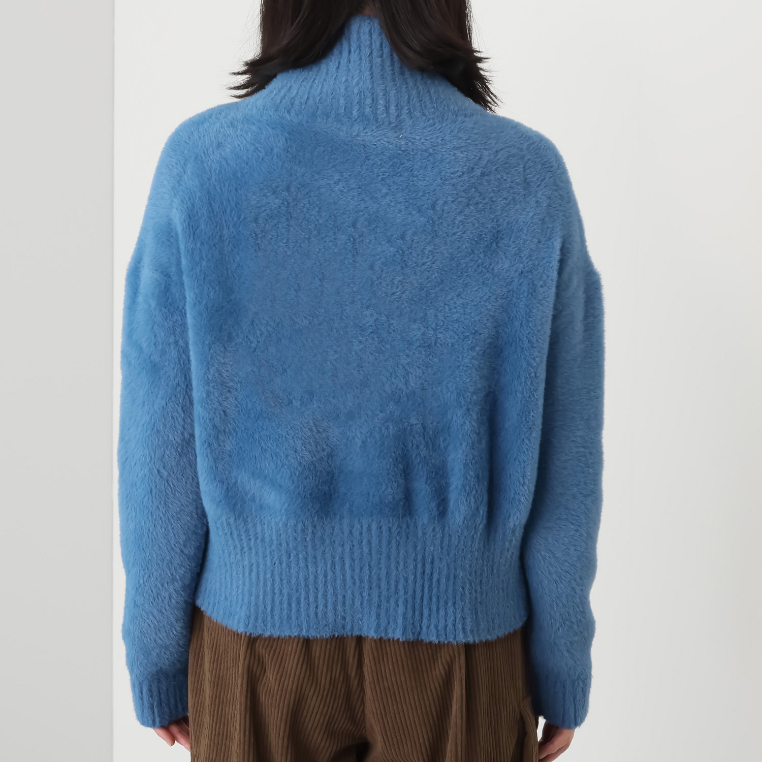 シャビージェンティール シャギー素材 クロップト丈 上下スライダーファスナー ハイネックブルゾン