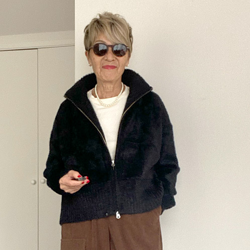 シャビージェンティール　シャギー素材　クロップト丈　上下スライダーファスナー　ハイネックブルゾン