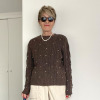 シャビージェンティール ケーブル柄 パール調ビーズ付 ニットプルオーバー