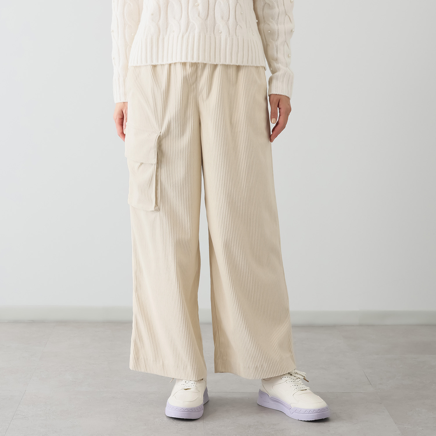 シャビージェンティール ミドルコーデュロイ サイドポケットデザイン プルオンパンツ