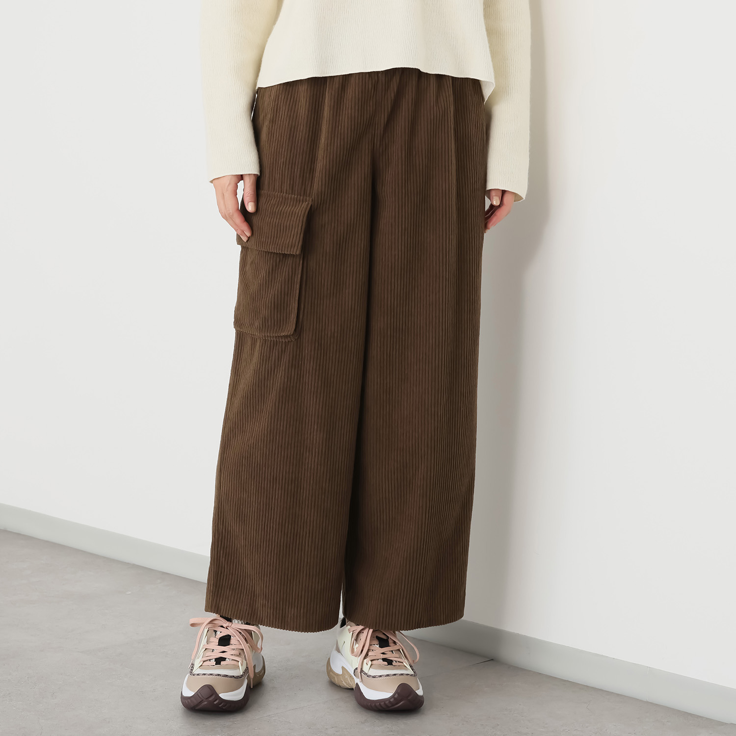 シャビージェンティール ミドルコーデュロイ サイドポケットデザイン プルオンパンツ